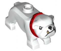 Dog, Bulldog with Black Eyes, Nose and Mouth with 1 Gold Tooth, Red Collar Pattern