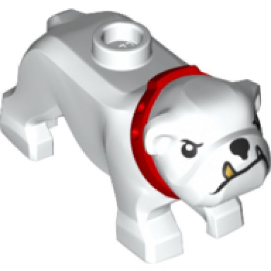 Dog, Bulldog with Black Eyes, Nose and Mouth with 1 Gold Tooth, Red Collar Pattern