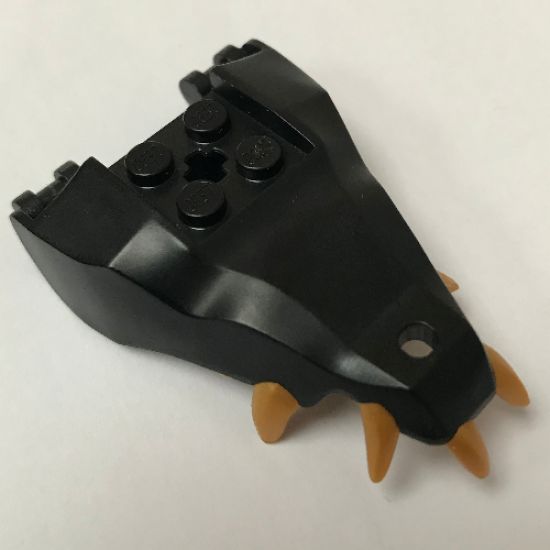 Animal, Body Part Dragon Head (Ninjago) Jaw with 2 Bar Handles on Back - Closed Ends with Gold Teeth Pattern