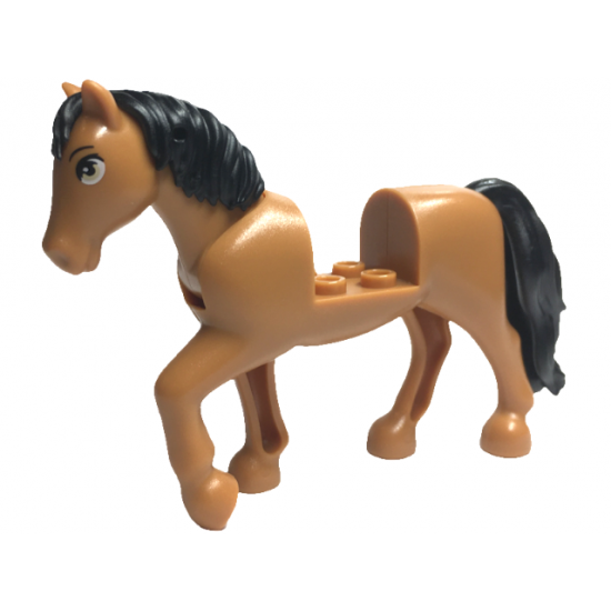 Horse with 2 x 2 Cutout and Movable Neck with Molded Black Tail and Mane and Printed Tan Eyes Pattern