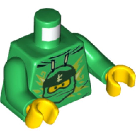 Torso Hoodie with Ninjago Lloyd's Head, Logogram 'L' and Name on Back Pattern / Green Arms / Yellow Hands