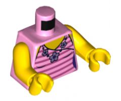 Torso Female Top with Dark Pink Stripes and Flower Necklace Pattern / Yellow Arms / Yellow Hands