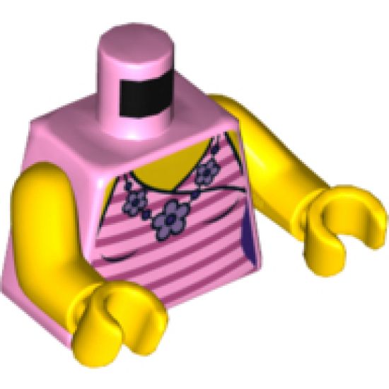 Torso Female Top with Dark Pink Stripes and Flower Necklace Pattern / Yellow Arms / Yellow Hands