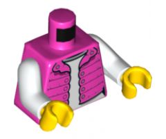 Torso Female Vest with Magenta Gathers, Silver Snaps, White Shirt Pattern / White Arms / Yellow Hands