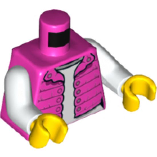 Torso Female Vest with Magenta Gathers, Silver Snaps, White Shirt Pattern / White Arms / Yellow Hands