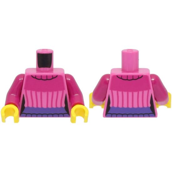 Torso Female Outline, Sweater with Magenta Collar and Stripes, Dark Purple Waistband Pattern / Magenta Arms / Yellow Hands