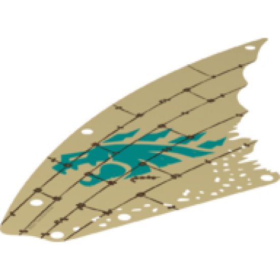 Cloth Sail Triangular 13 x 32 with Dark Turquoise Dragon Head and Ropes Pattern