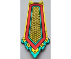 Plastic Part for Set 80012 - Armor Skirt Center with Dark Turquoise and Red Bands, Black Stitching, and Gold Chain Mail Pattern