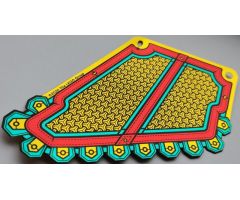 Plastic Part for Set 80012 - Armor Skirt Right with Dark Turquoise and Red Bands, Black Stitching, and Gold Chain Mail Pattern