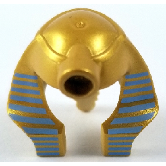 Minifigure, Headgear Headdress Mummy with Medium Blue Stripes on Metallic Gold Pattern