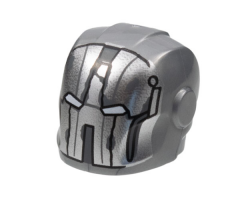 Minifigure, Headgear Helmet Armor Plates and Ear Protectors with Silver Faceplate, White Eye Slits, Weathering Cracks Pattern