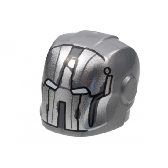 Minifigure, Headgear Helmet Armor Plates and Ear Protectors with Silver Faceplate, White Eye Slits, Weathering Cracks Pattern