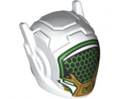 Minifigure, Headgear Helmet with Ear Antennae with Black and Bright Green Visor with Gold Lower Jaw Pattern