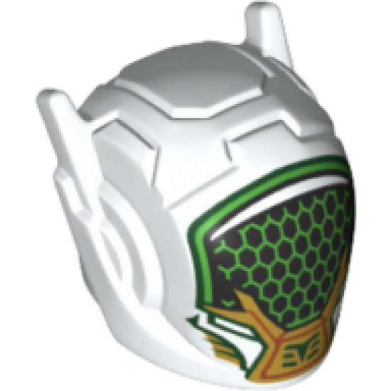 Minifigure, Headgear Helmet with Ear Antennae with Black and Bright Green Visor with Gold Lower Jaw Pattern