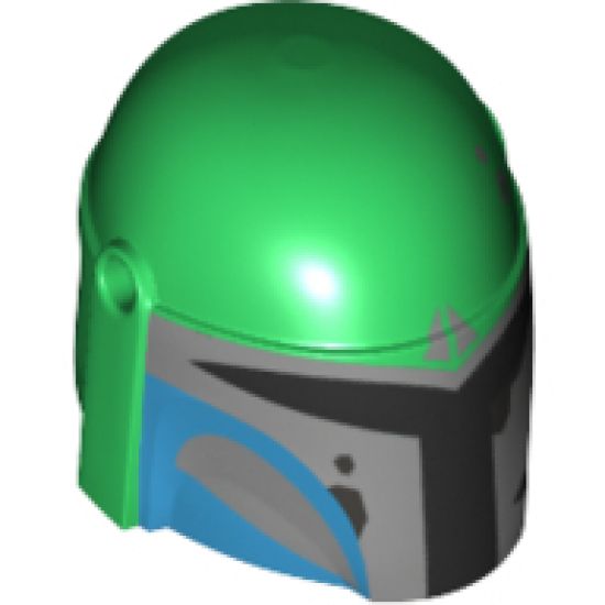 Minifigure, Headgear Helmet with Holes, SW Mandalorian with Silver and Medium Azure Pattern