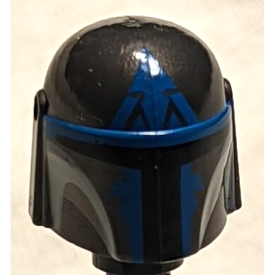 Minifigure, Headgear Helmet with Holes, SW Mandalorian with Blue and Light Bluish Gray Pattern