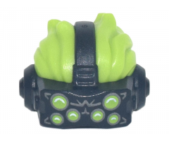 Minifigure, Hair Combo, Swept Back with Black VR Visor Headset with 6 Lime Eyes Pattern