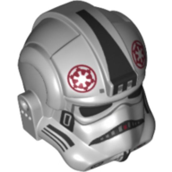 Minifigure, Headgear Helmet SW Stormtrooper Type 2, AT-AT Driver Dark Red Imperial Logo and Small Black Plates on Sides Pattern