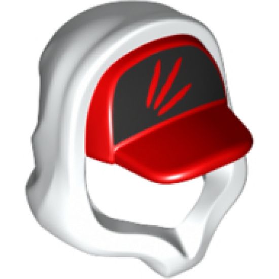 Minifigure, Headgear Cap - Short Curved Bill and White Hood with 3 Streaks on Black Background Pattern