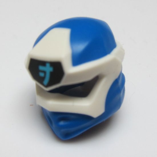 Minifigure, Headgear Ninjago Wrap Type 6 with White Mask, Medium Azure J Symbol on Black Pattern