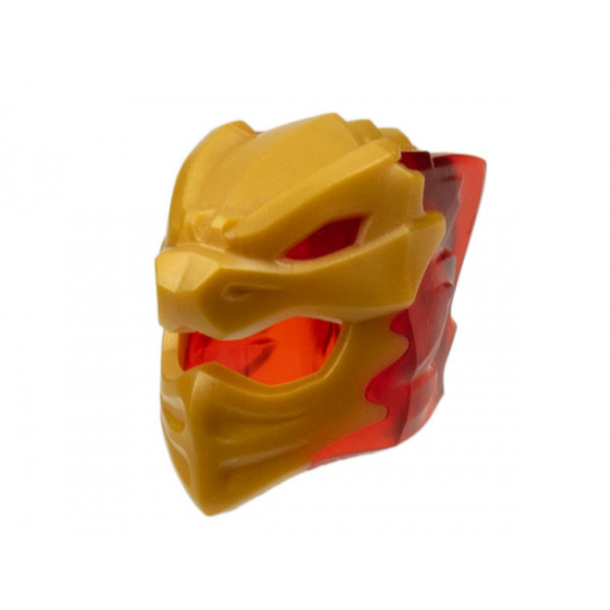 Minifigure, Headgear Helmet with Flames on Back with Molded Pearl Gold Dragon Face Pattern