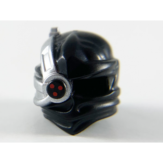 Minifigure, Headgear Ninjago Wrap with Silver Cyborg Eyepiece with One Red Dot on Bottom without Silver Outline Pattern