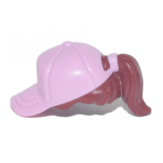 Minifigure, Hair Combo, Hair with Hat, Ponytail with Bright Pink Ball Cap Pattern