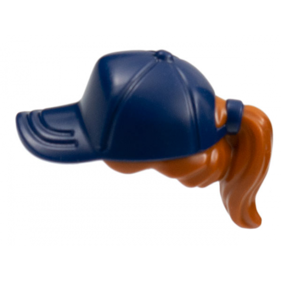 Minifigure, Hair Combo, Hair with Hat, Ponytail with Dark Blue Ball Cap Pattern