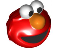 Minifigure, Head, Modified Sesame Street Elmo with White Eyes, Orange Nose and Black Mouth Pattern