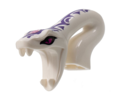 Minifigure, Head, Modified Snake Long Neck with Open Mouth with Magenta Eyes and Gem and Dark Purple Tribal Symbol Tattoos Pattern