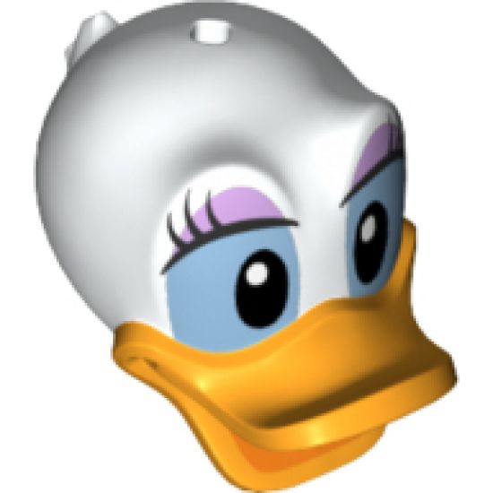 Minifigure, Head, Modified Duck with Bright Light Orange Bill, Eyelashes and Lavender Eye Shadow Pattern (Daisy)