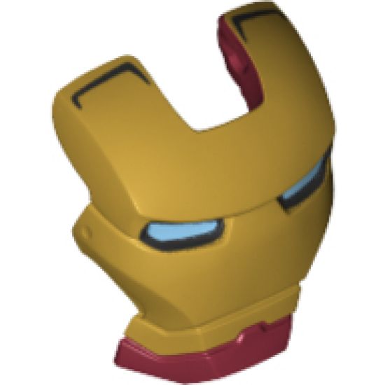 Minifigure, Headgear Accessory Visor Top Hinge with Gold Face Shield and Bright Light Blue Eyes Pattern