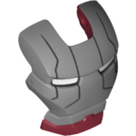 Minifigure, Headgear Accessory Visor Top Hinge with Silver Face Shield, Black Lines on Forehead and Cheeks Pattern