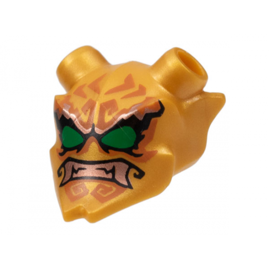 Minifigure, Visor Mask Ninjago Oni with Green Eyes, Copper Teeth, and Dark Orange Markings Pattern