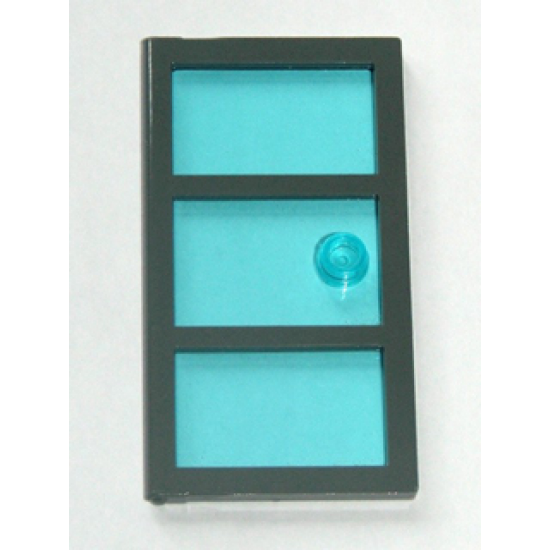 Door 1 x 4 x 6 with 3 Panes with Molded Trans-Light Blue Glass with Stud Handle Pattern