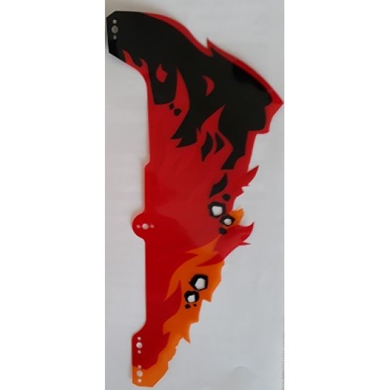 Plastic Part for Set 70674 - Cobra Hood with Black, Red, Trans-Orange, and Trans-Red Flames, LEGO Copyright on Left Pattern