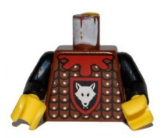 Torso Castle Knights Kingdom Wolf Head, Studded Armor, Red Collar Pattern / Black Arms / Yellow Hands