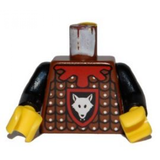 Torso Castle Knights Kingdom Wolf Head, Studded Armor, Red Collar Pattern / Black Arms / Yellow Hands