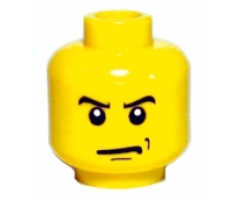 Minifigure, Head Male Angry Eyebrows and Scowl, Black Chin and Left Cheek Dimples Pattern