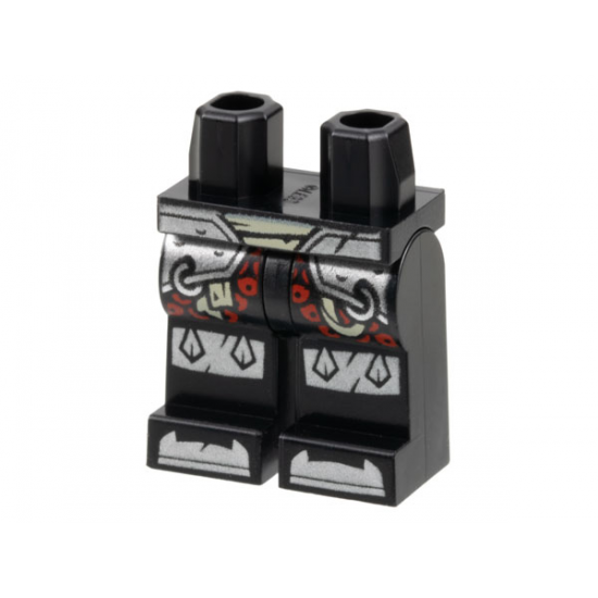 Hips and Legs with Tan Belt, Silver Armor and Knee Pads, Red Circles Pattern