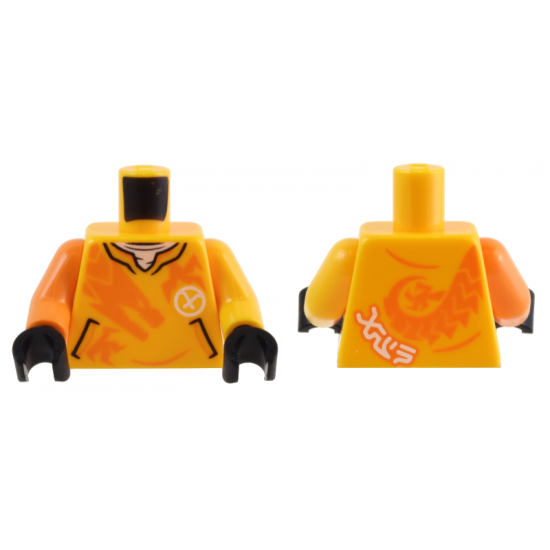 Torso Shirt with Pockets, Orange Dragon, White Ninjago Logogram Letter A and 'ARIN' Pattern / Bright Light Orange Arm Left / Orange Arm Right / Black Hands