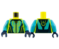 Torso Jumpsuit, Circuitry on Dark Blue and Medium Azure Panels, Computer Power Symbol Pattern / Medium Azure Arms / Dark Blue Hands