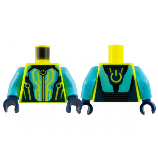 Torso Jumpsuit, Circuitry on Dark Blue and Medium Azure Panels, Computer Power Symbol Pattern / Medium Azure Arms / Dark Blue Hands
