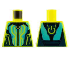 Torso Jumpsuit, Circuitry on Dark Blue and Medium Azure Panels, Computer Power Symbol Pattern