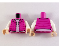 Torso Female Puffy Coat Open with Magenta Gathers and Silver Buttons over White Shirt with Light Bluish Gray Collar Pattern / White Arms / Light Nougat Hands