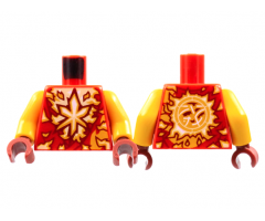 Torso Tunic, White and Bright Light Orange Energy, Ninjago Logogram 'K' Pattern / Bright Light Orange Arms / Dark Red Hands