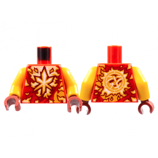 Torso Tunic, White and Bright Light Orange Energy, Ninjago Logogram 'K' Pattern / Bright Light Orange Arms / Dark Red Hands