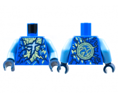 Torso Tunic, Yellowish Green and Shiny Blue Energy, Ninjago Logogram 'J' Pattern / Medium Blue Arms / Dark Blue Hands