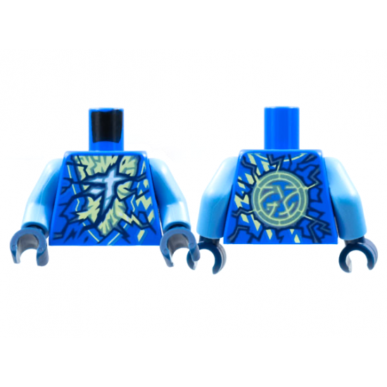 Torso Tunic, Yellowish Green and Shiny Blue Energy, Ninjago Logogram 'J' Pattern / Medium Blue Arms / Dark Blue Hands