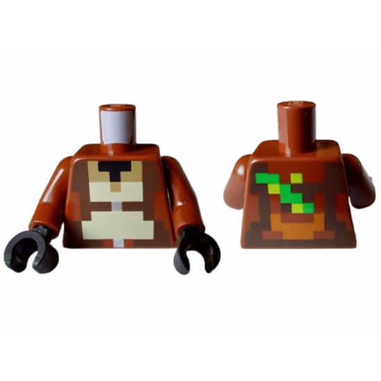 Torso Pixelated Black, Dark Tan, Tan and Dark Brown Vest over Shirt with Silver Zipper, Bamboo on Back Pattern / Reddish Brown Arms / Black Hands